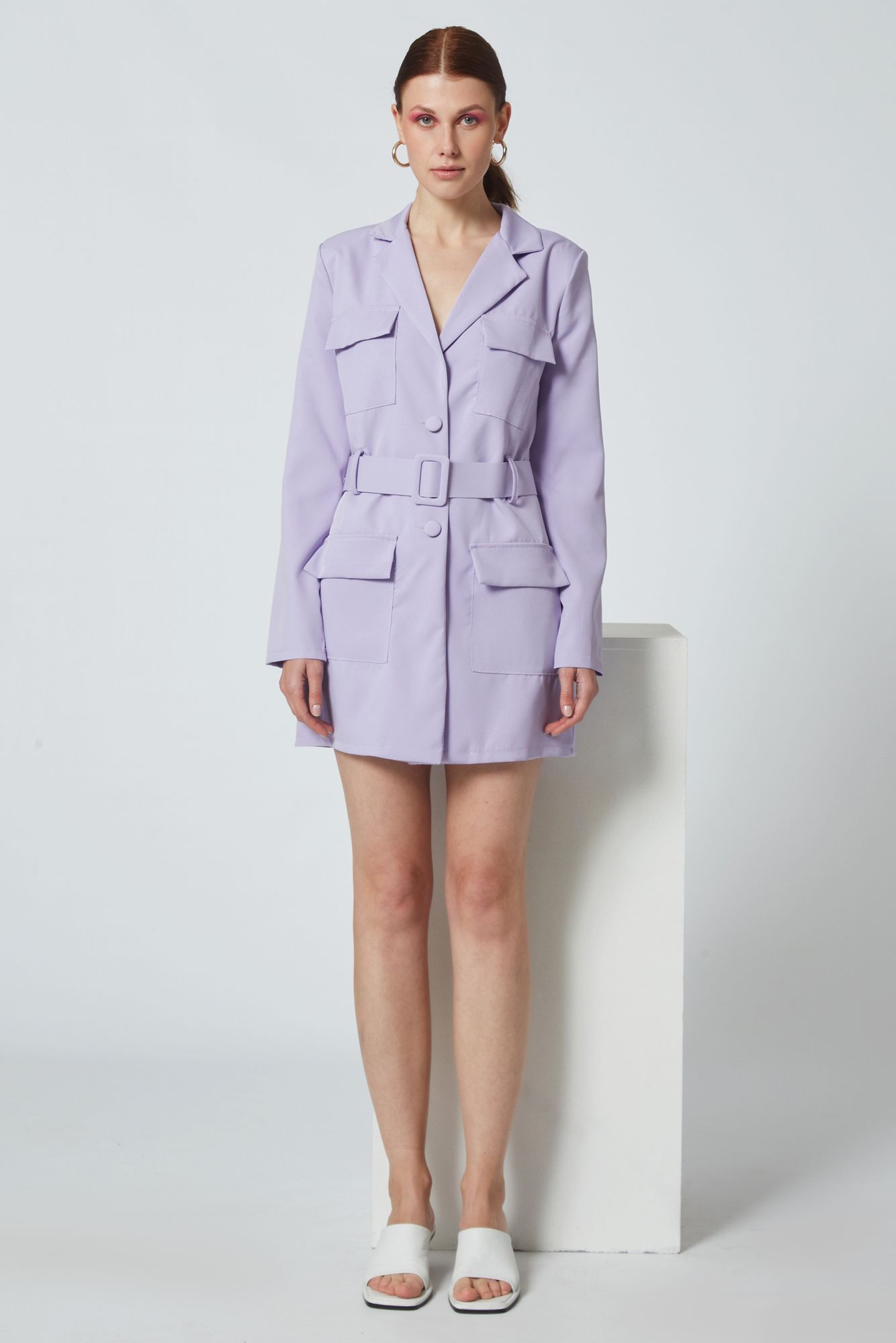 Mini belted dress in lavender